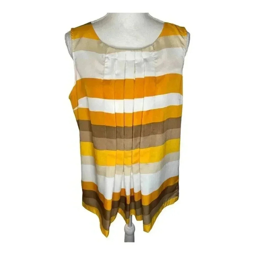 New York & Company Women’s Large Pleated Striped Sleeveless Top - Picture 1 of 6